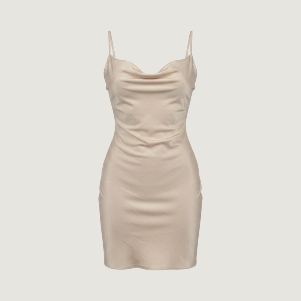 Nasty Gal Sought After Cowl Satin Mini Slip Dress Oyster Champagne US 6 NEW‎